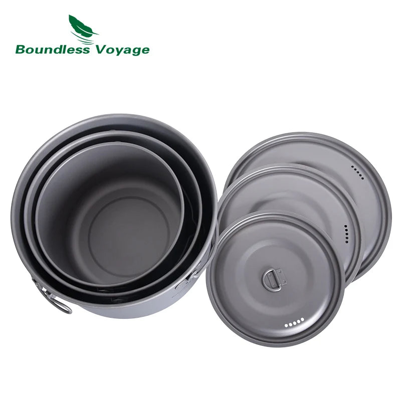 Boundless Voyage Titanium Pot Camping Cookware Hanging Soup Pot with Lid Outdoor Cooking Kit Lightweight Kitchen Ware Tableware Ti2045C