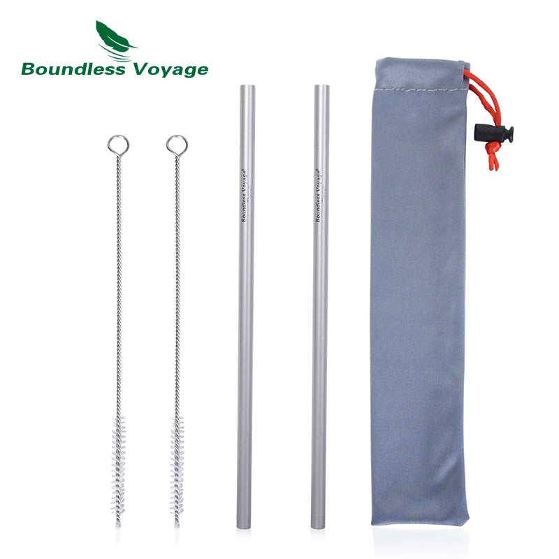Boundless Voyage Titanium Straw with Cleaning Brush Straight Curved Reusable Drinking Straw Water Flatware for Coffee Tea Yogurt Ti1018T