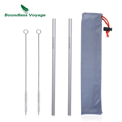 Boundless Voyage Titanium Straw with Cleaning Brush Straight Curved Reusable Drinking Straw Water Flatware for Coffee Tea Yogurt Ti1018T