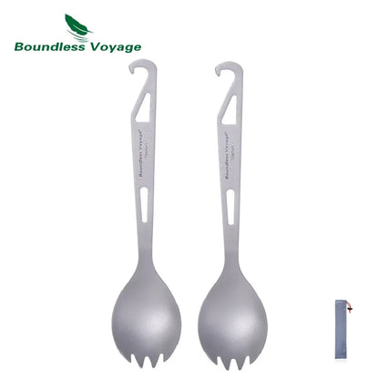 Boundless Voyage Titanium Spork Spoon with Bottle Opener 3 in 1 Outdoor Tableware Camping Cutlery Picnic Portable Flatware Ti1058T