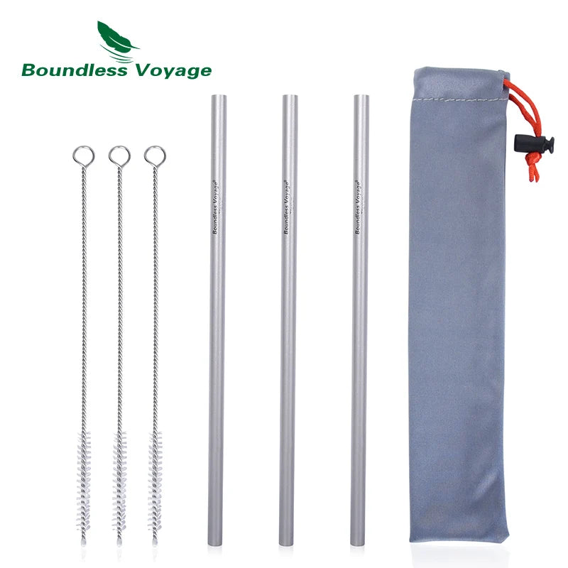 Boundless Voyage Titanium Straw with Cleaning Brush Straight Curved Reusable Drinking Straw Water Flatware for Coffee Tea Yogurt Ti1018T