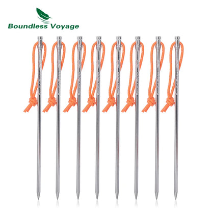 Boundless Voyage 20cm Camping Tent Pegs Titanium Tent Nails Ultralight Tent Stakes Heavy Duty Tent Pins with Rope 8 pcs Ti4006P