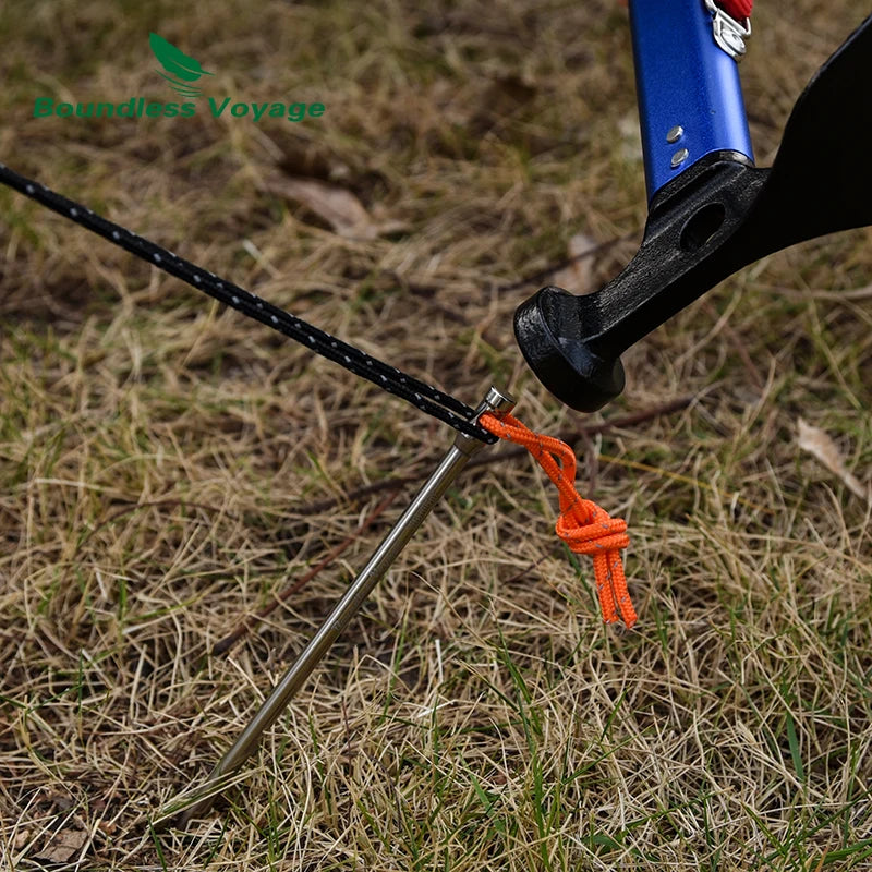 Boundless Voyage 20cm Camping Tent Pegs Titanium Tent Nails Ultralight Tent Stakes Heavy Duty Tent Pins with Rope 8 pcs Ti4006P