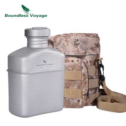 Boundless Voyage Titanium Military Canteen Cups Set 1100ml+750ml+400ml with Lid Chain Camping Cookware Outdoor Cooking Kit