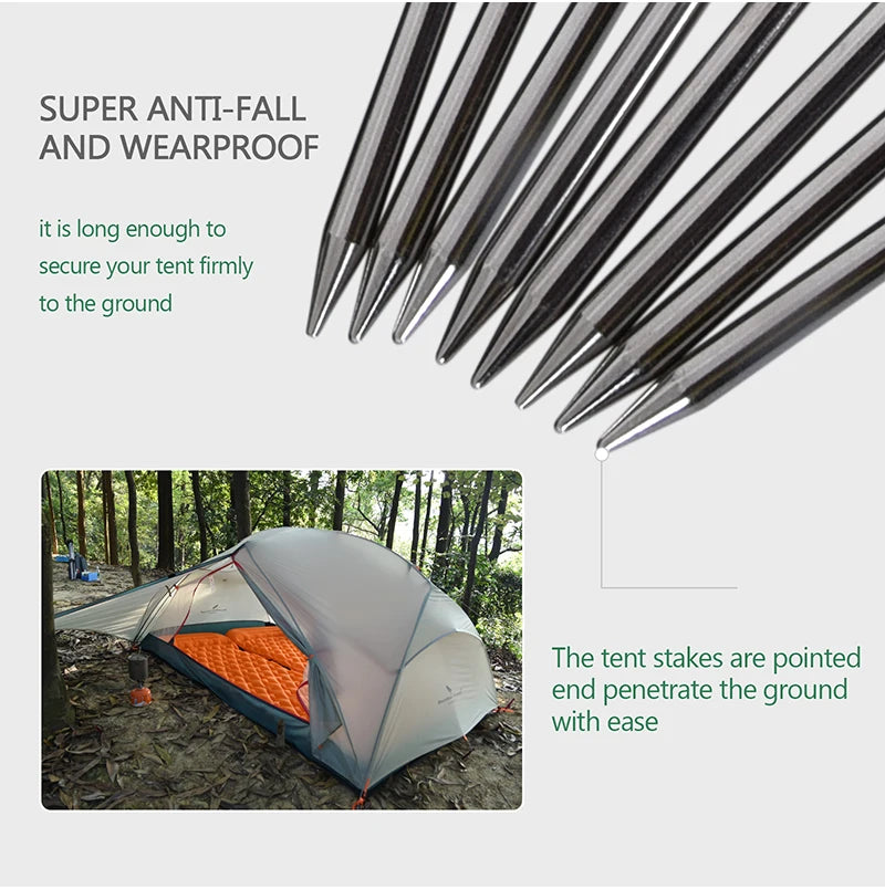 Boundless Voyage 20cm Camping Tent Pegs Titanium Tent Nails Ultralight Tent Stakes Heavy Duty Tent Pins with Rope 8 pcs Ti4006P