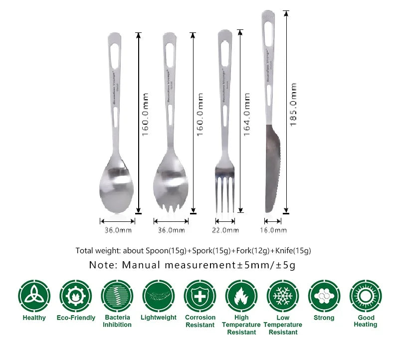 Boundless Voyage Titanium Camping Cutlery Lightweight Spoon Fork Spork Knife Outdoor Picnic Tableware, Travel Dinnerware for Hiking Backpacking Ti1043T