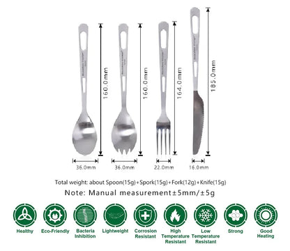 Boundless Voyage Titanium Camping Cutlery Lightweight Spoon Fork Spork Knife Outdoor Picnic Tableware, Travel Dinnerware for Hiking Backpacking Ti1043T
