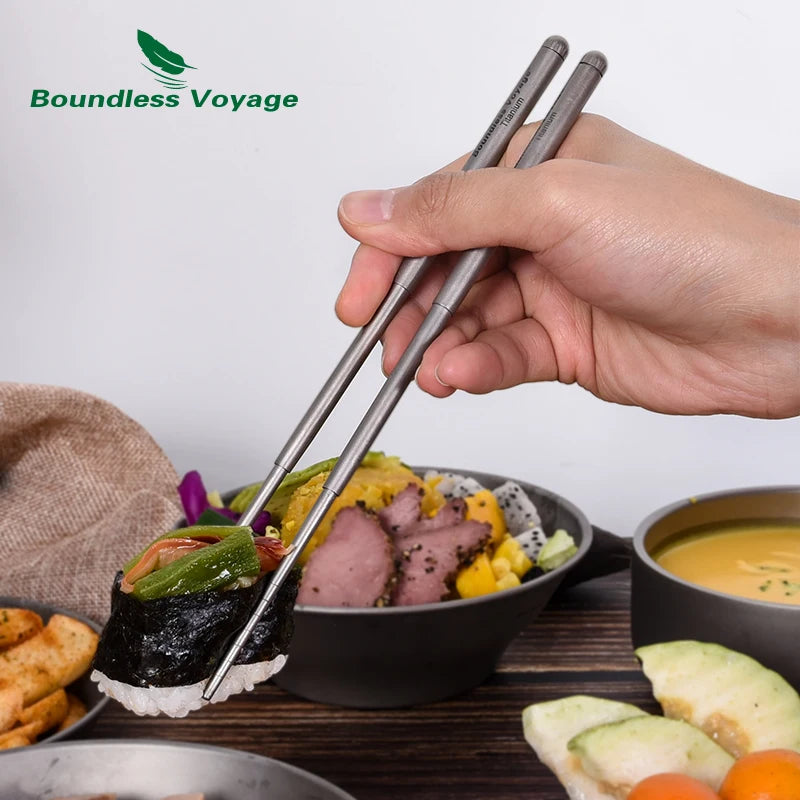 Boundless Voyage Titanium Chopsticks Camping Telescopic Chopsticks Portable Folding Tableware Outdoor Travel Picnic Food Cutlery
