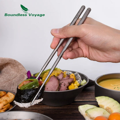 Boundless Voyage Titanium Chopsticks Camping Telescopic Chopsticks Portable Folding Tableware Outdoor Travel Picnic Food Cutlery