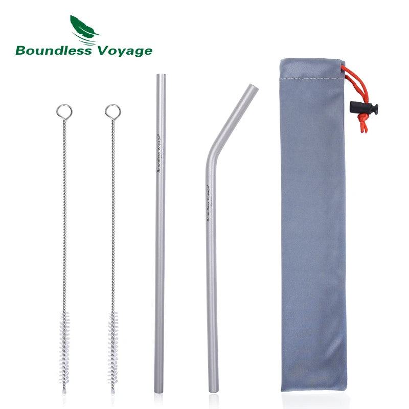 Boundless Voyage Titanium Straw with Cleaning Brush Straight Curved Reusable Drinking Straw Water Flatware for Coffee Tea Yogurt Ti1018T