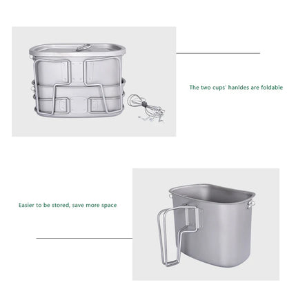 Boundless Voyage Titanium Military Canteen Cups Set 1100ml+750ml+400ml with Lid Chain Camping Cookware Outdoor Cooking Kit