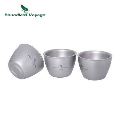 Boundless Voyage 40ml Titanium Tea Cups Mini Double-walled Sake Cup Wine Mug Outdoor Camping Tableware Durable Drinkware Ti3089D