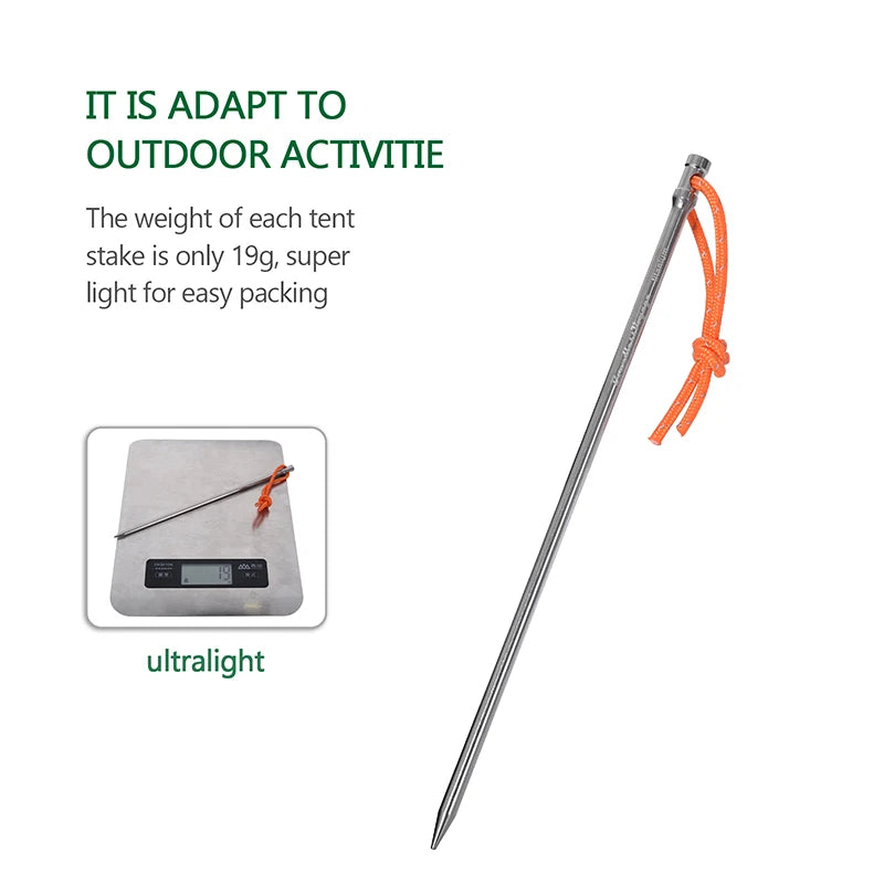 Boundless Voyage 20cm Camping Tent Pegs Titanium Tent Nails Ultralight Tent Stakes Heavy Duty Tent Pins with Rope 8 pcs Ti4006P