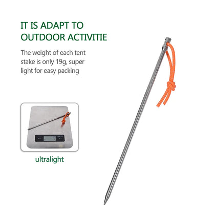Boundless Voyage 20cm Camping Tent Pegs Titanium Tent Nails Ultralight Tent Stakes Heavy Duty Tent Pins with Rope 8 pcs Ti4006P
