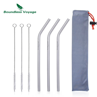 Boundless Voyage Titanium Straw with Cleaning Brush Straight Curved Reusable Drinking Straw Water Flatware for Coffee Tea Yogurt Ti1018T