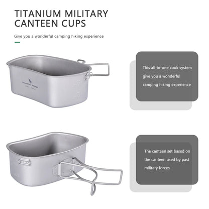 Boundless Voyage Titanium Military Canteen Cups Set 1100ml+750ml+400ml with Lid Chain Camping Cookware Outdoor Cooking Kit