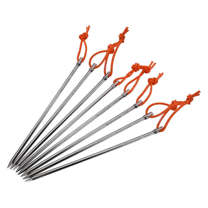 Boundless Voyage 20cm Camping Tent Pegs Titanium Tent Nails Ultralight Tent Stakes Heavy Duty Tent Pins with Rope 8 pcs Ti4006P