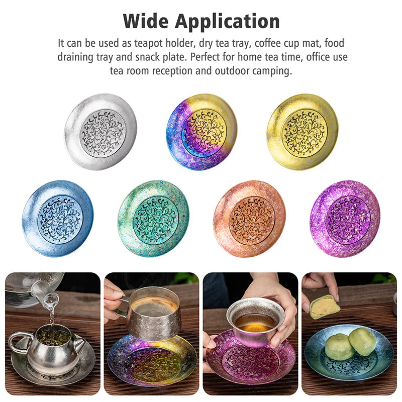 Boundless Voyage Titanium Cup Saucer, Detachable Drainage Coaster, Lightweight Tea Coffee Tray 13cm Plate for Camping Hiking Ti3201D