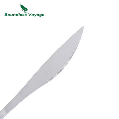 Boundless Voyage Camping Titanium Cutlery Set Long Handle Spoon Fork Knife Chopsticks Uncoated Outdoor Travel Metal Tableware Ti1055T
