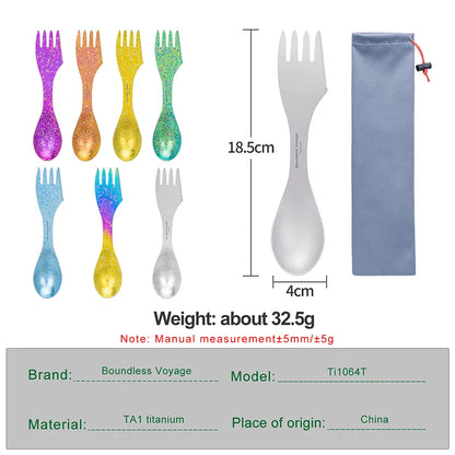 Boundless Voyage Titanium Spork Portable Camping Spoon Fork Knife Ultralight 3 in 1 Utensil Ti1064T