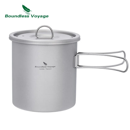 Boundless Voyage Titanium Camping Pot 1400ml Ultralight Backpacking Cookware with Folding Handle & Lid for Outdoor Hiking Travel Ti2060C