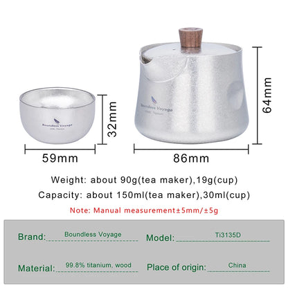 Titanium Double-Layer Tea Maker Indoor Outdoor Tea Bowl Cups Set