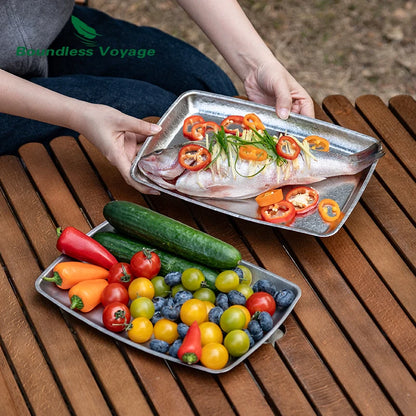 Boundless Voyage Titanium Square Plate Lightweight 186g Large Serving Dishes Platter for Buffets, Appetizers, Dessert, Snacks Ti1149T
