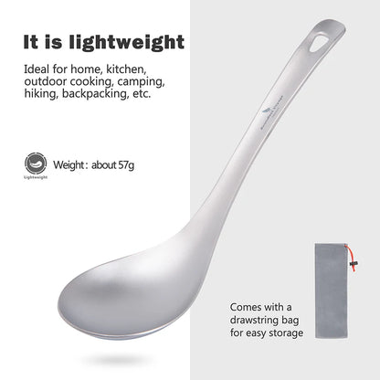 Boundless Voyage Titanium Spoon with Big Bowl Ladle for Soup Sauce Rice Kitchen Cooking Kit Outdoor Camping Home Tableware Ti1039T