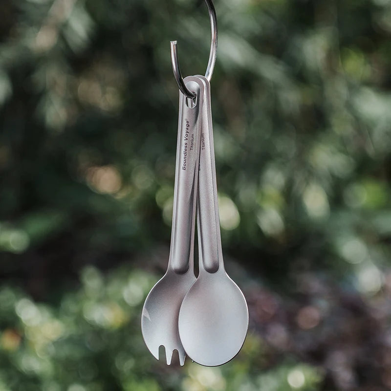Titanium Spoon Spork Camping Tableware Lightweight Outdoor Travel Flatware Backpacking Hiking Portable Utensils for Kitchen Ti1036T