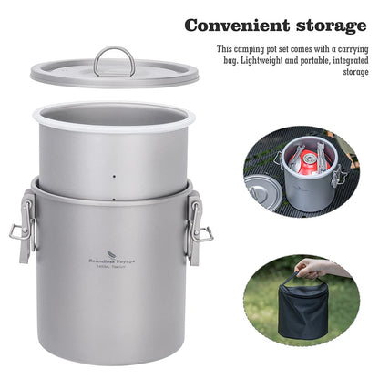 Boundless Voyage Titanium Cook Set – 1.4L Outer Pot + 0.9L Inner Pot, Steamer, Foldable Handles Ti2093C