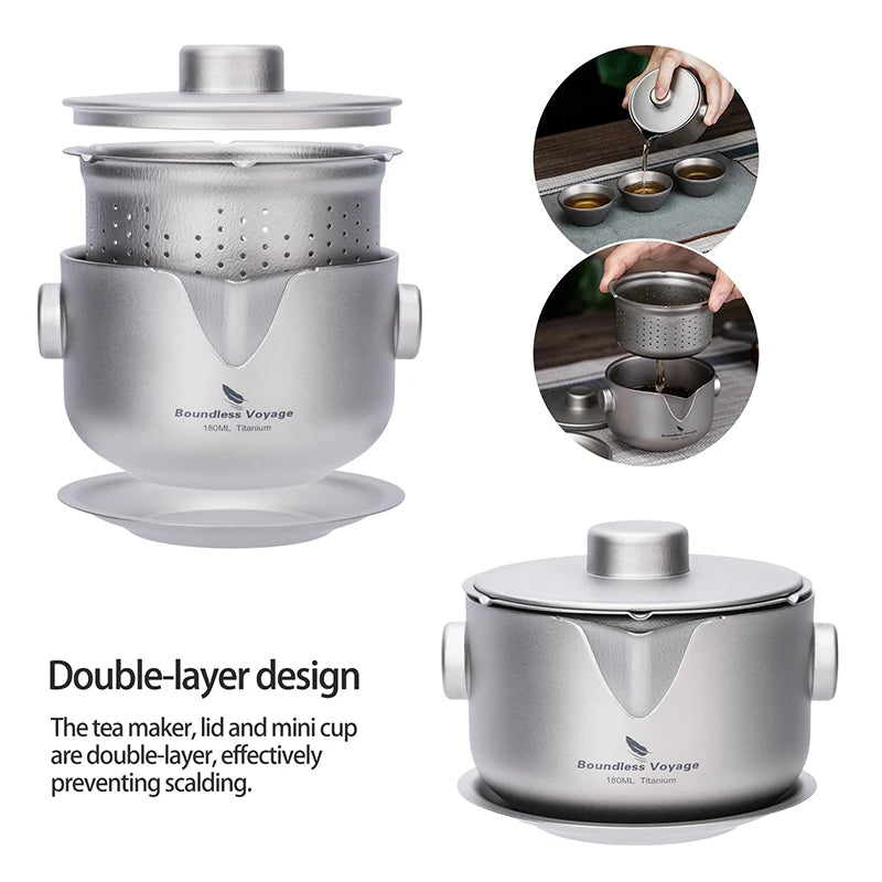 Titanium Gaiwan Teapot Cups Double-Layer Tea Maker with Lid & Filter