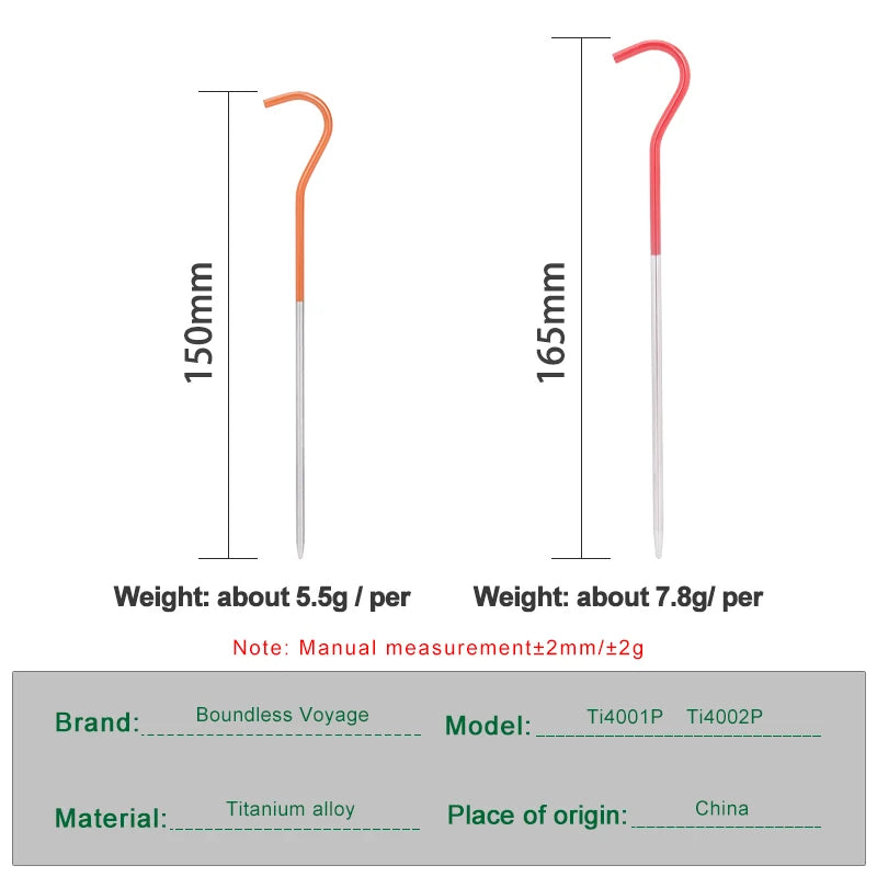Boundless Voyage Titanium Tent Pegs Stakes 15cm/16.5cm Outdoor Camping Tent Nails Lightweight Elbow Grass Tent Pins