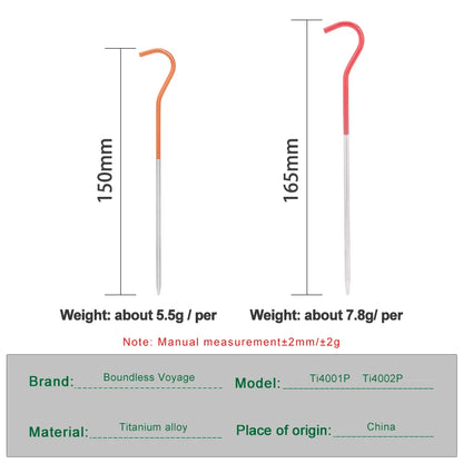 Boundless Voyage Titanium Tent Pegs Stakes 15cm/16.5cm Outdoor Camping Tent Nails Lightweight Elbow Grass Tent Pins