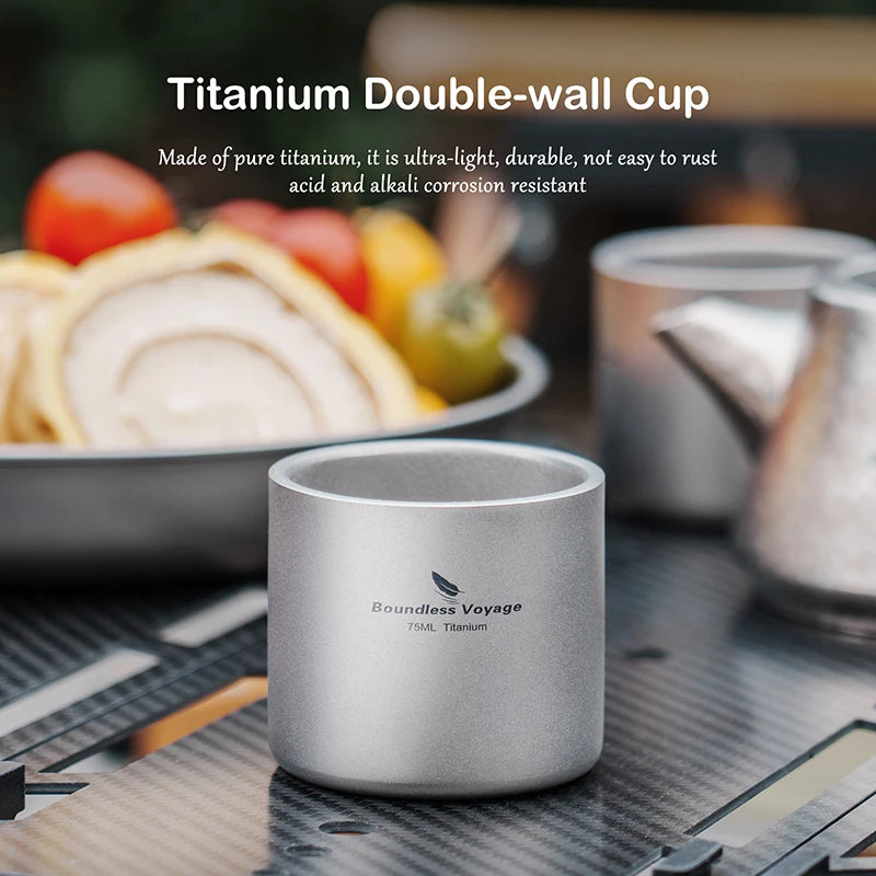 Boundless Voyage Titanium 75ml Double-wall Cup Coffee Tea Mug Backpacking Lightweight Portable Camping Hot Cold Water Drinkware Ti3045D