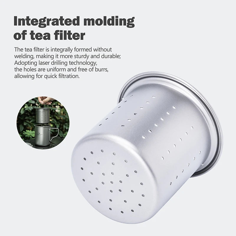 Boundless Voyage 450ml Titanium Cup with Filter Outdoor Camping Tea Coffee Mug Portable Lightweight Tea Maker Travel Drinkware Ti3056D