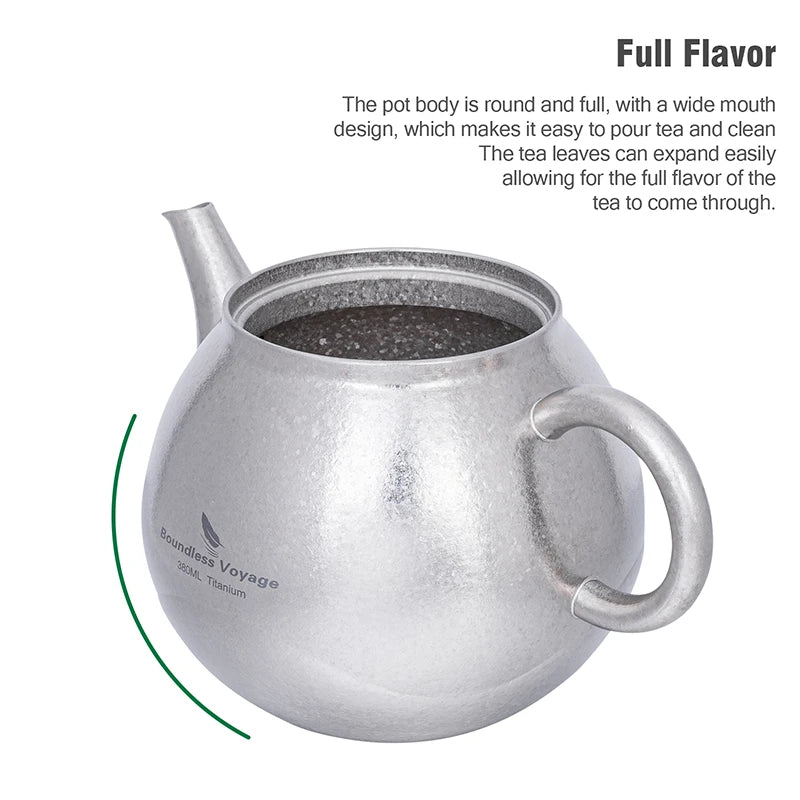 Boundless Voyage Titanium Teapot – 380ml, Built-in Filter, Wooden Knob, Crystallized Finish Ti3107D