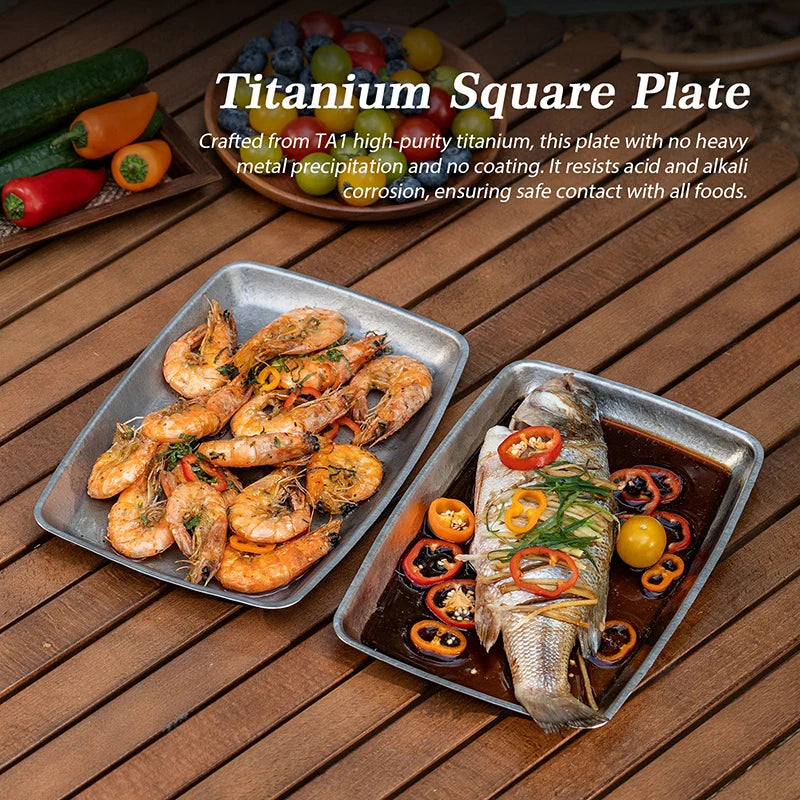 Boundless Voyage Titanium Square Plate Lightweight 186g Large Serving Dishes Platter for Buffets, Appetizers, Dessert, Snacks Ti1149T