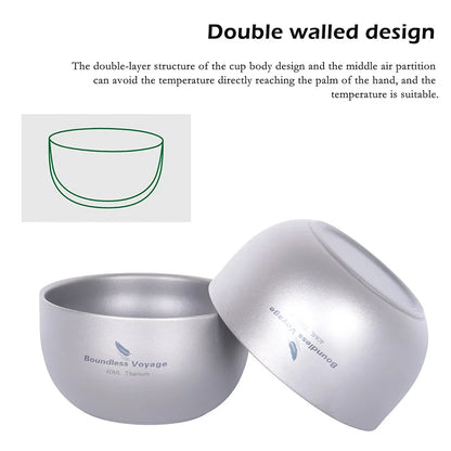 Boundless Voyage Titanium Mini Tea Cup – 40ml, Double-Wall, Sandblasted, 2 Finishes Ti3204D