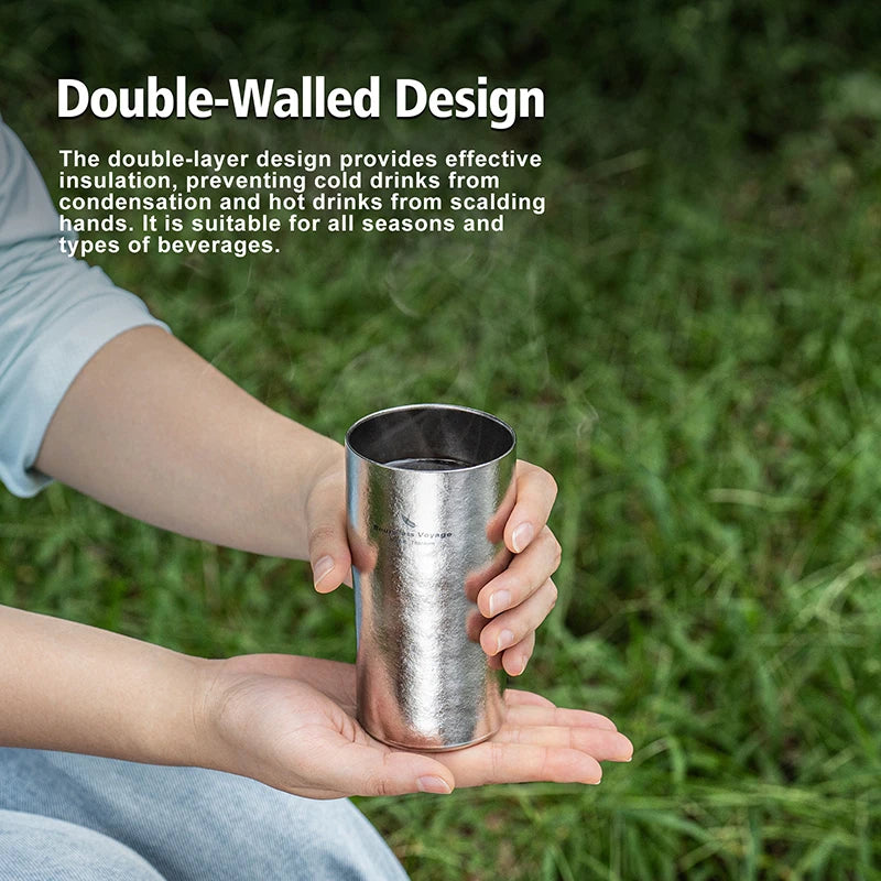 Boundless Voyage 10oz (300ml) Titanium Cup Ultralight Double Wall Insulated Beer Coffee Tea Juicy Mug for Camping Picnic Home Ti3246D