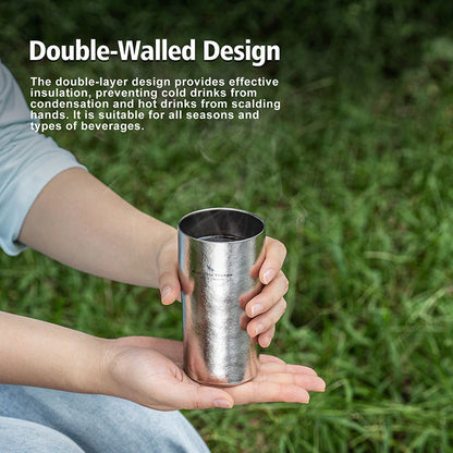Boundless Voyage 10oz (300ml) Titanium Cup Ultralight Double Wall Insulated Beer Coffee Tea Juicy Mug for Camping Picnic Home Ti3246D