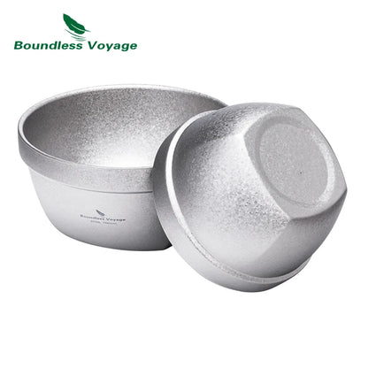 Boundless Voyage 500ml / 800ml Double Walled Titanium Bowl Food Rice Soup Bowl Ultralight Tableware Outdoor Camping Metal Bowl