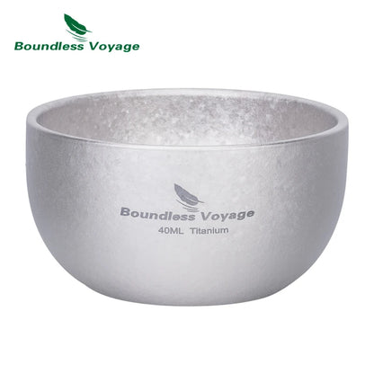 Boundless Voyage Titanium Mini Tea Cup – 40ml, Double-Wall, Sandblasted, 2 Finishes Ti3204D