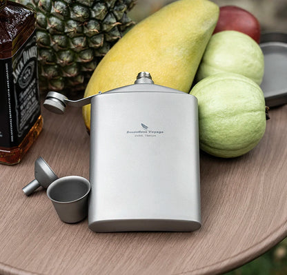 Boundless Voyage 250ml Titanium Hip Flask with Mini Cup & Funnel Camping Backpacking Pocket Whiskey Wine Pot for Men Women Ti3064D