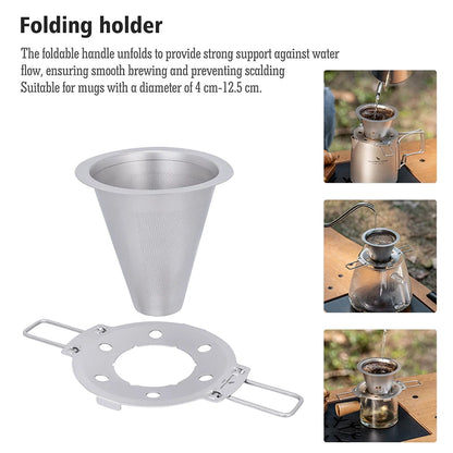 Boundless Voyage Pour Over Coffee Dripper Titanium Coffee Filter with Foldable Holder Cone Filter Paperless for Outdoor Indoor Ti6004P