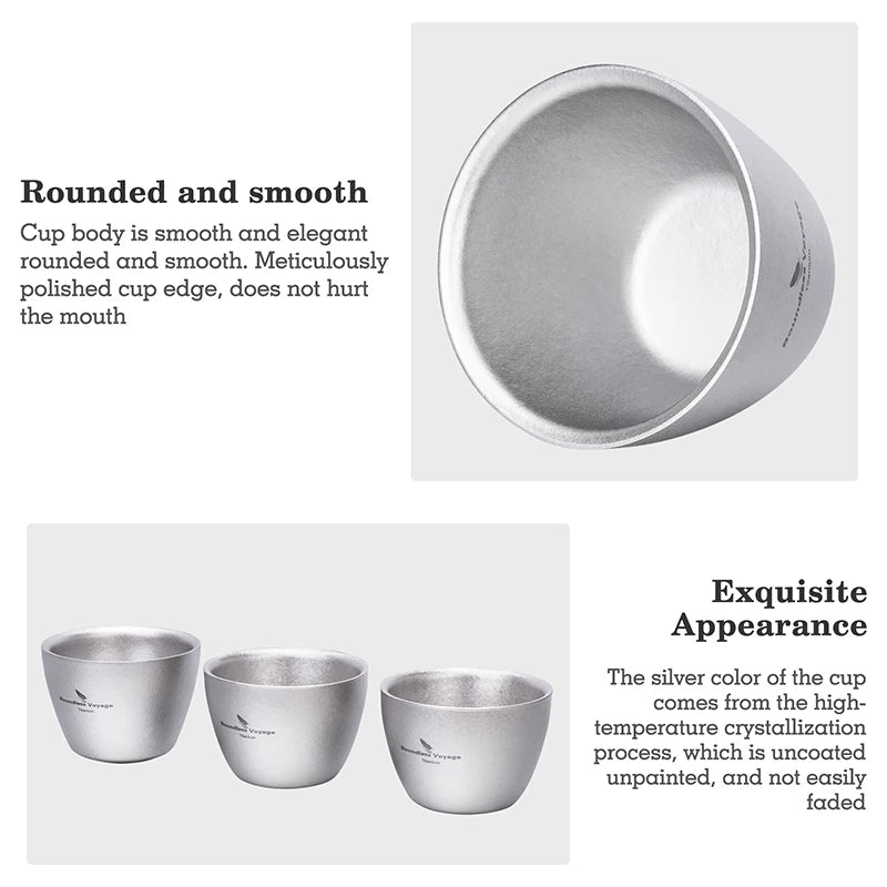 Boundless Voyage 40ml Titanium Tea Cups Mini Double-walled Sake Cup Wine Mug Outdoor Camping Tableware Durable Drinkware Ti3089D