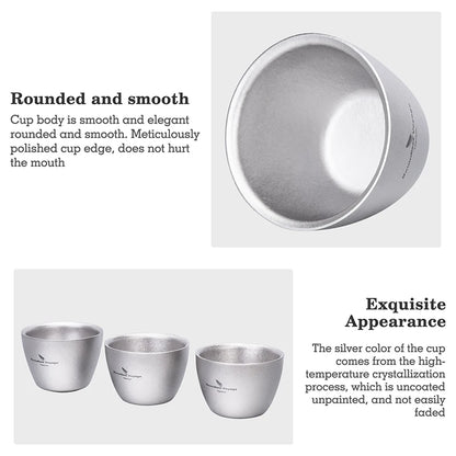 Boundless Voyage 40ml Titanium Tea Cups Mini Double-walled Sake Cup Wine Mug Outdoor Camping Tableware Durable Drinkware Ti3089D