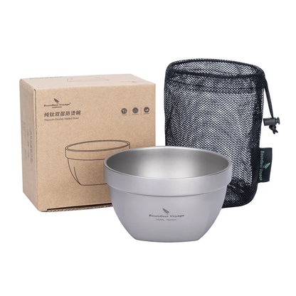 Boundless Voyage 500ml / 800ml Double Walled Titanium Bowl Food Rice Soup Bowl Ultralight Tableware Outdoor Camping Metal Bowl
