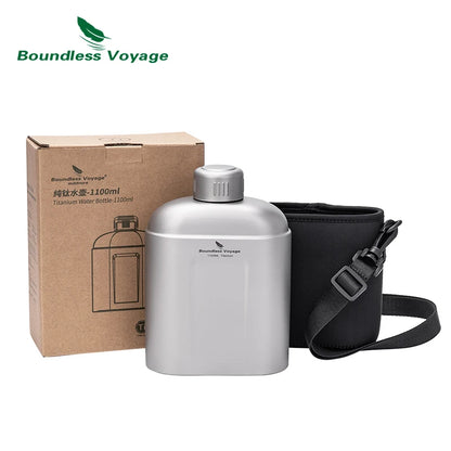 Boundless Voyage 1100ml Pure Titanium Canteen Leakproof Outdoor Water Bottle Ultralight Portable Camping Trekking Flask with Bag Ti3012D