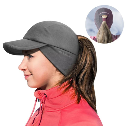 GADIEMKENSD Women's Winter Fleece Ponytail Hat Reflective Baseball Cap with Drop down Ear Warmers Golf Sports Cap M24