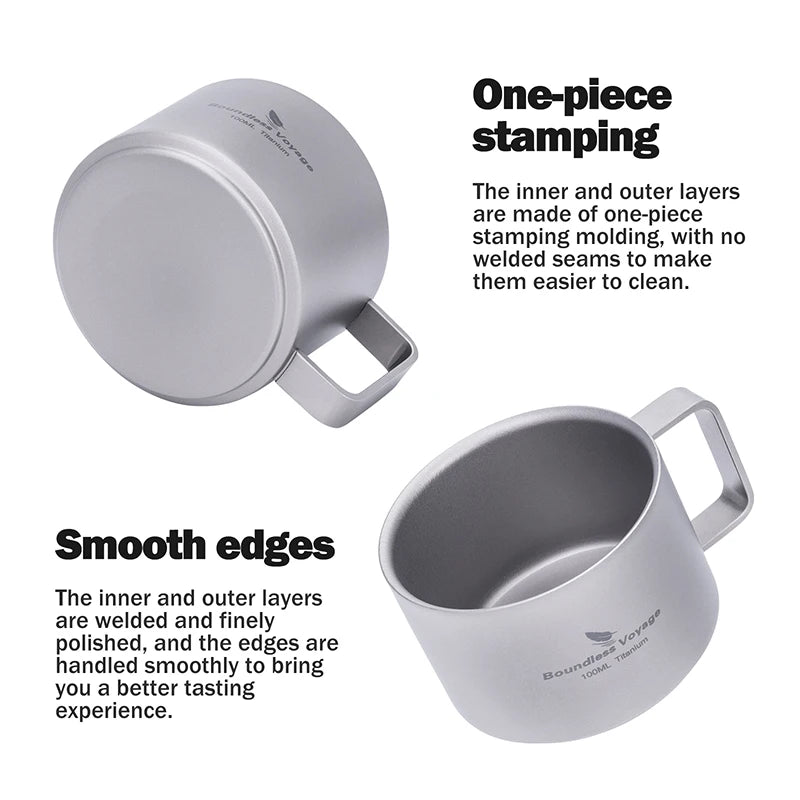 Boundless Voyage Titanium Espresso Cup 100ml Mini Double Wall Tea Coffee Mug Druable Metal Drinkware for Travel Home Office Ti3085D
